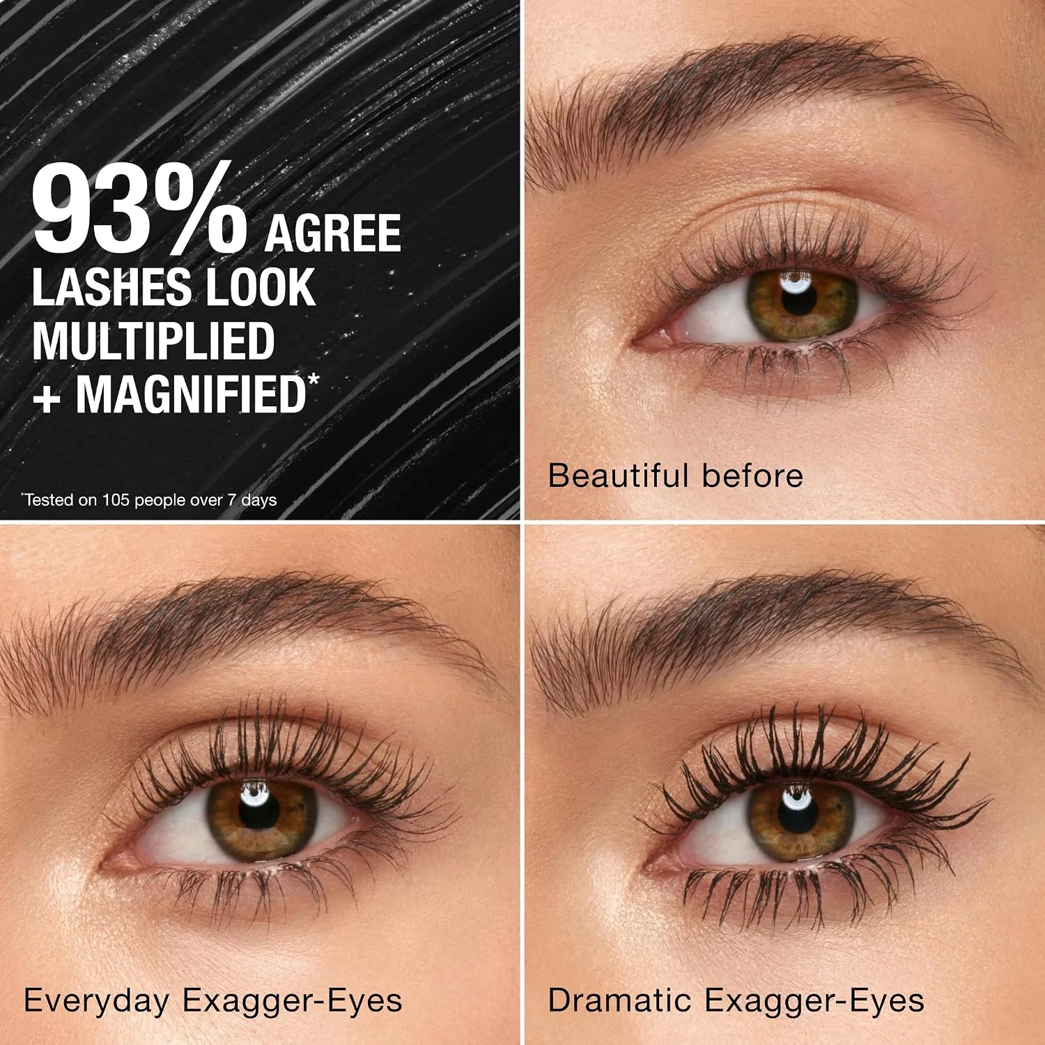 Before and after results with Charlotte Tilbury Exagger-Eyes Mascara